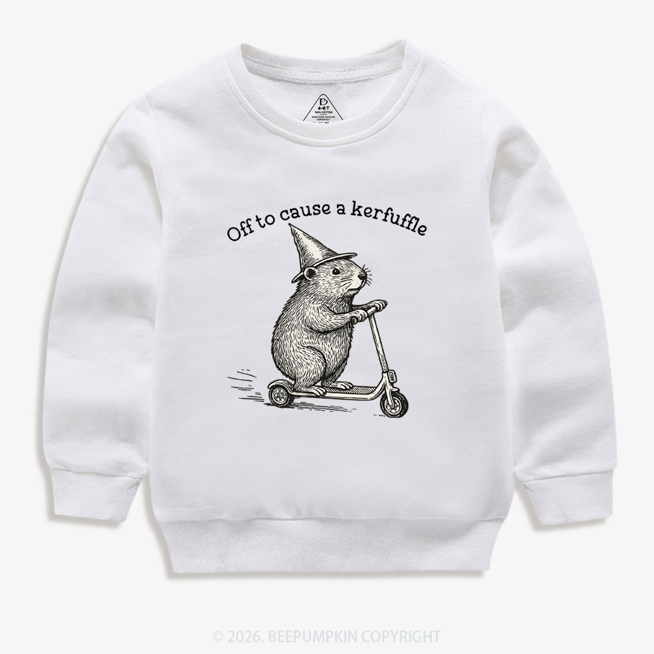 Off To Cause A Kerfuffle Groundhog Scooter Kid's Sweatshirt