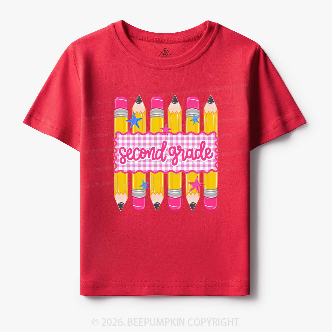 Personalized Grade Level Gingham Pencil Toddler&Kid's Tees