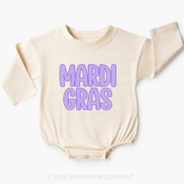 Purple Seersucker Mardi Gras Baby Bubble Romper Beepumpkin