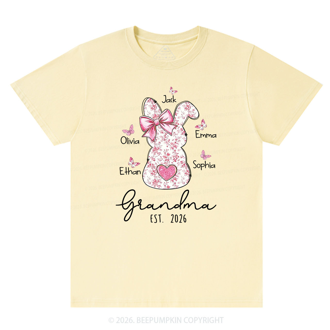 Personalised Pink Floral Butterfly Bunny Easter T-Shirt