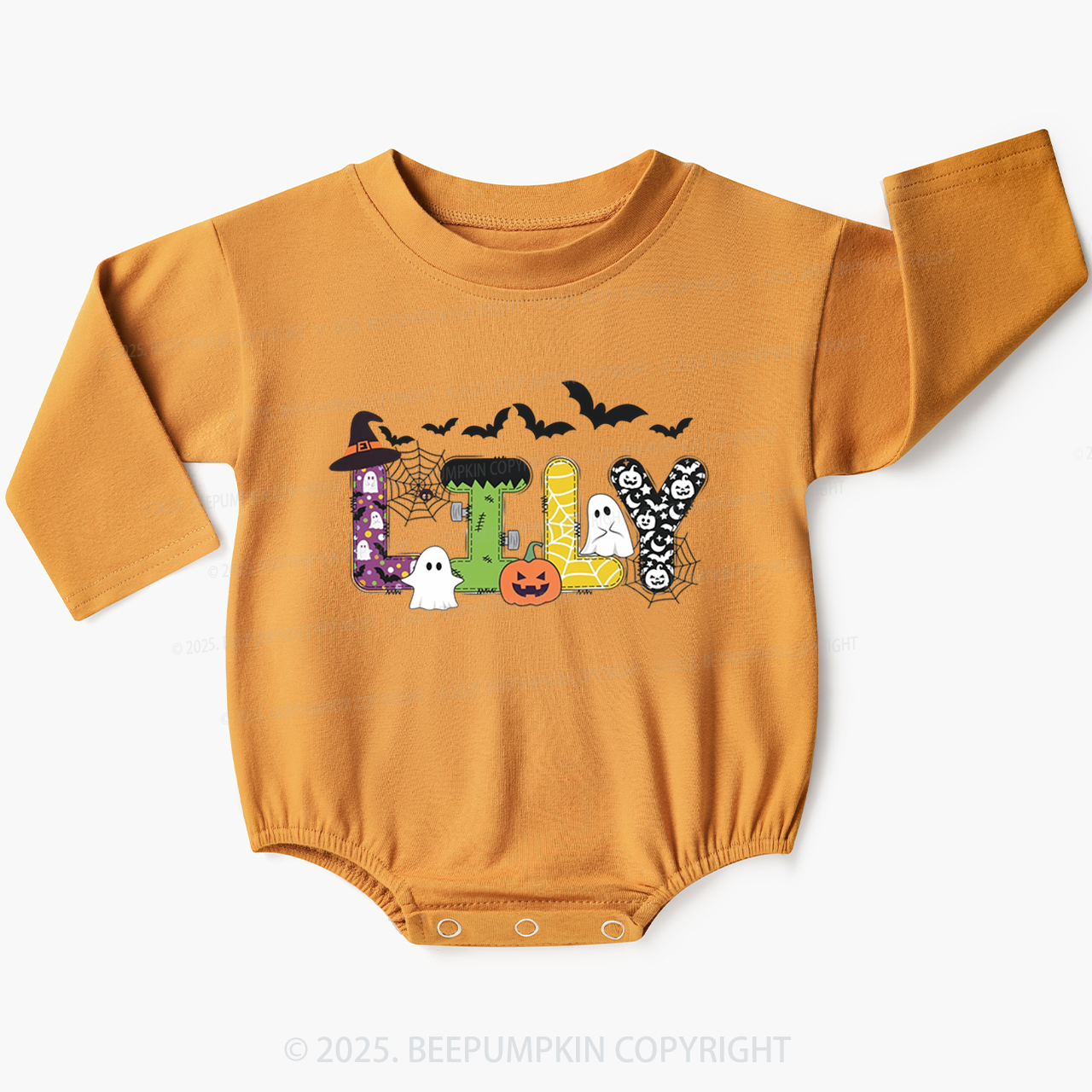 Personalized Halloween Name Baby Bubble Romper Beepumpkin