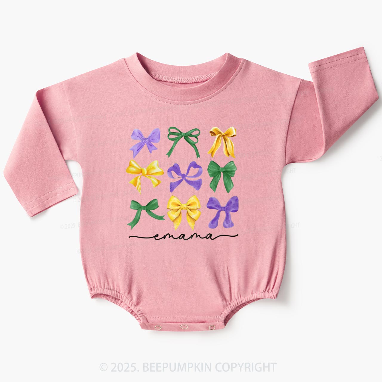 Personalized Carnival Bow Name Baby Bubble Romper Beepumpkin