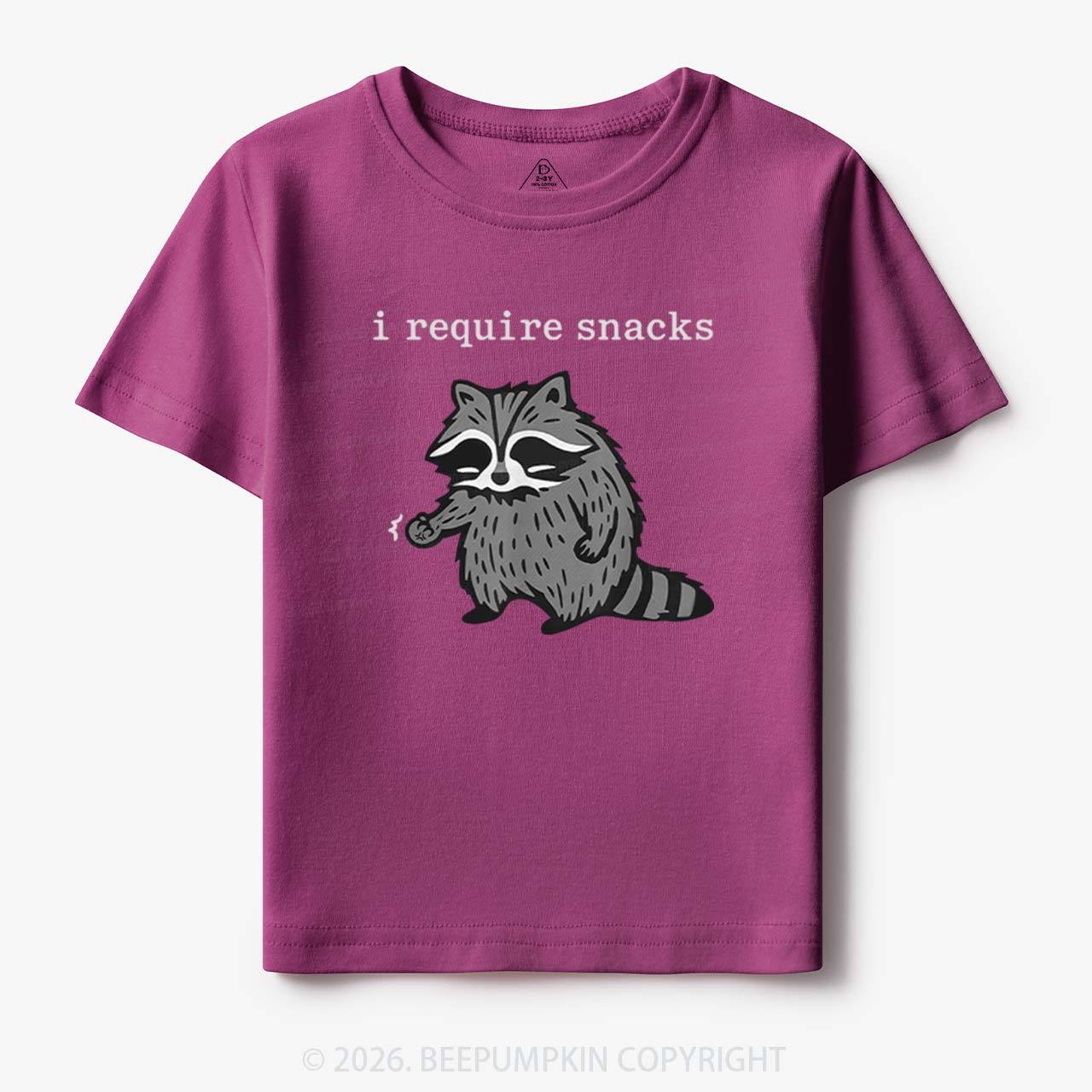I Require Snacks Raccoon Toddler&Kid's Tees
