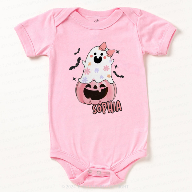 Personalized Halloween Pink Ghost Baby Bodysuits 