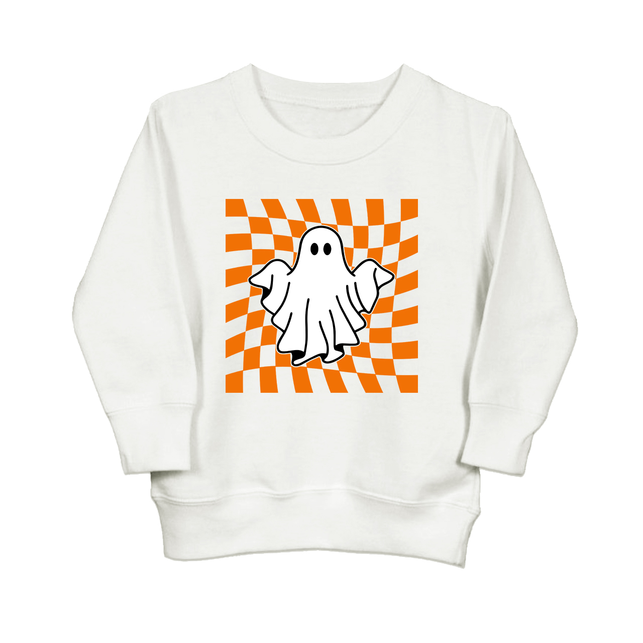 Checkered Ghost Retro Halloween Sweatshirt For Kids  Sale-Beepumpkin™