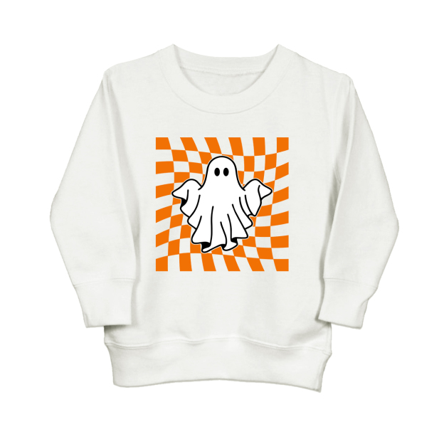 Checkered Ghost Retro Halloween Sweatshirt For Kids