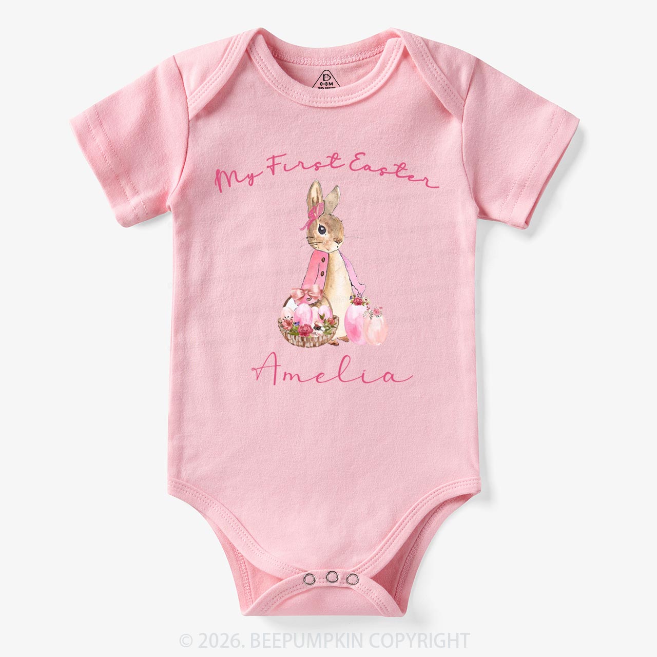 Personalized Pink Hop Into My First Easter Baby Bodysuit