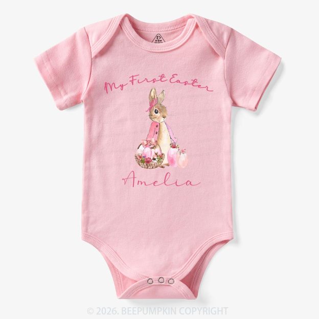 Personalized Pink Hop Into My First Easter Baby Bodysuit