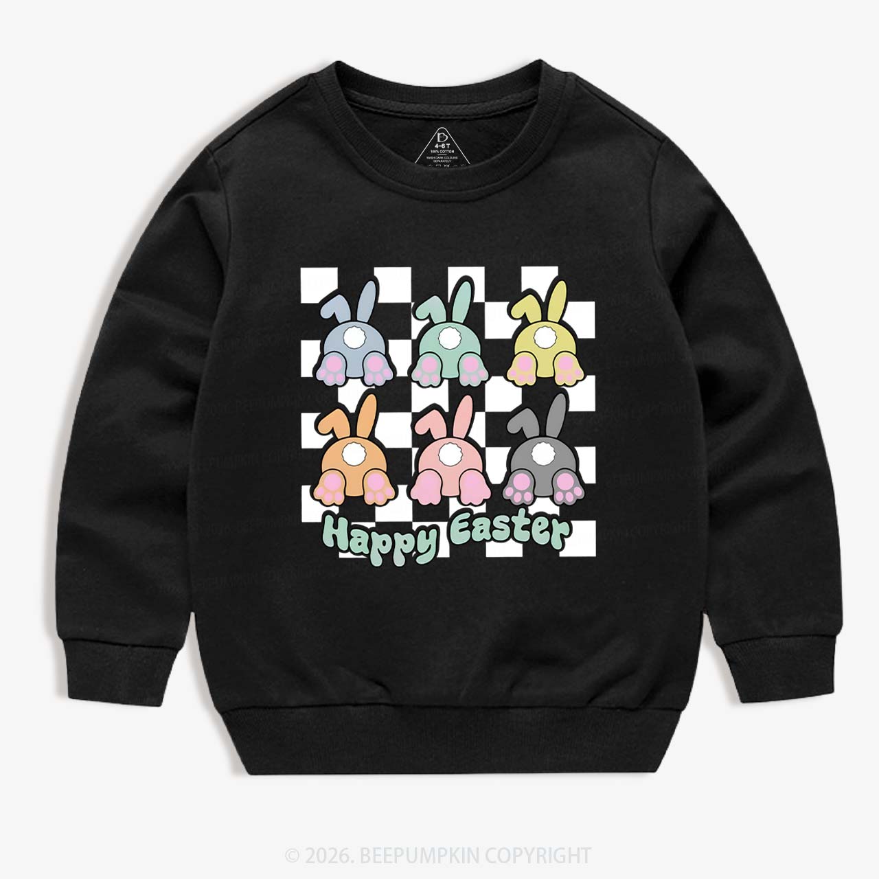 Happy Easter Bunnies Checkered Kid's Sweatshirt