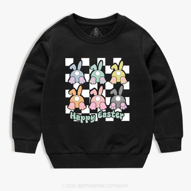Happy Easter Bunnies Checkered Kid's Sweatshirt