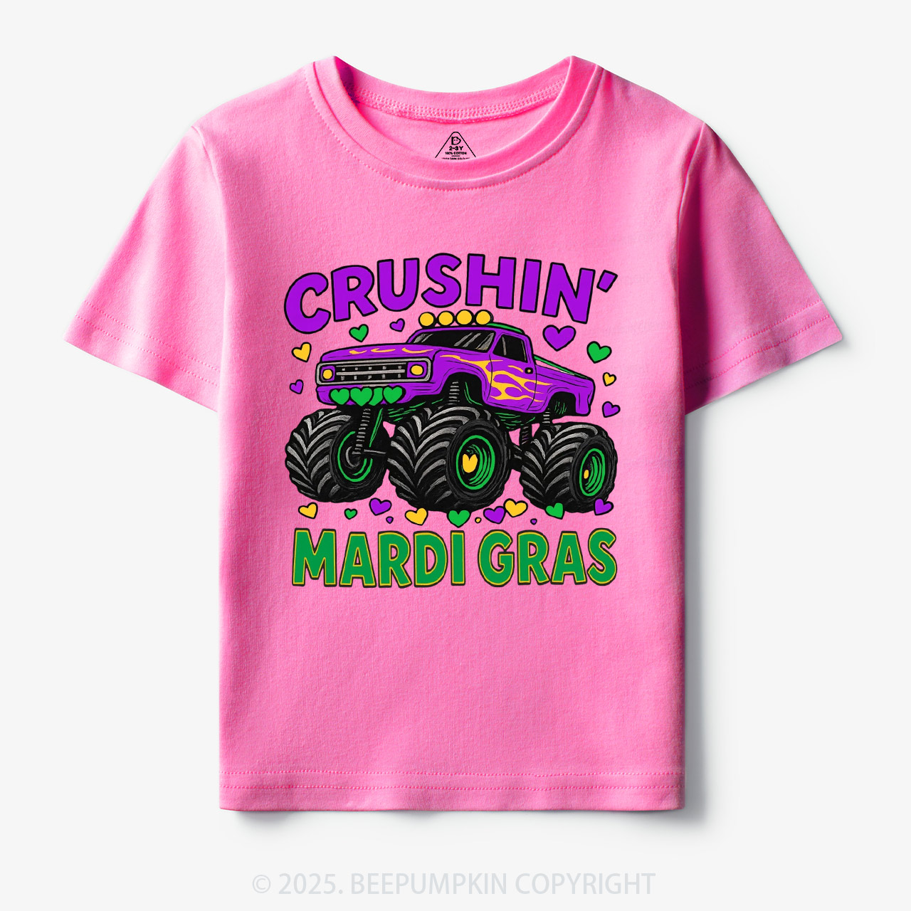 Crushin' Mardi Gras Monster Truck Toddler&Kid's Tees Beepumpkin
