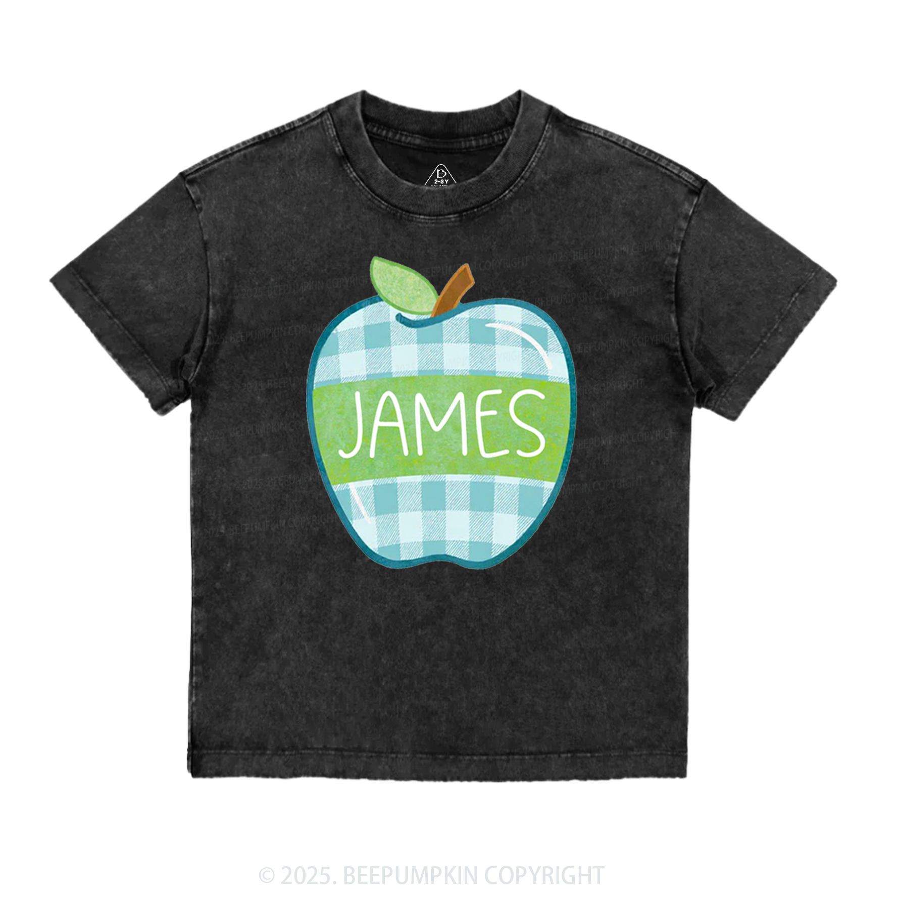 Personalized Plaid Apple Series Toddler&Kids Washed Tees