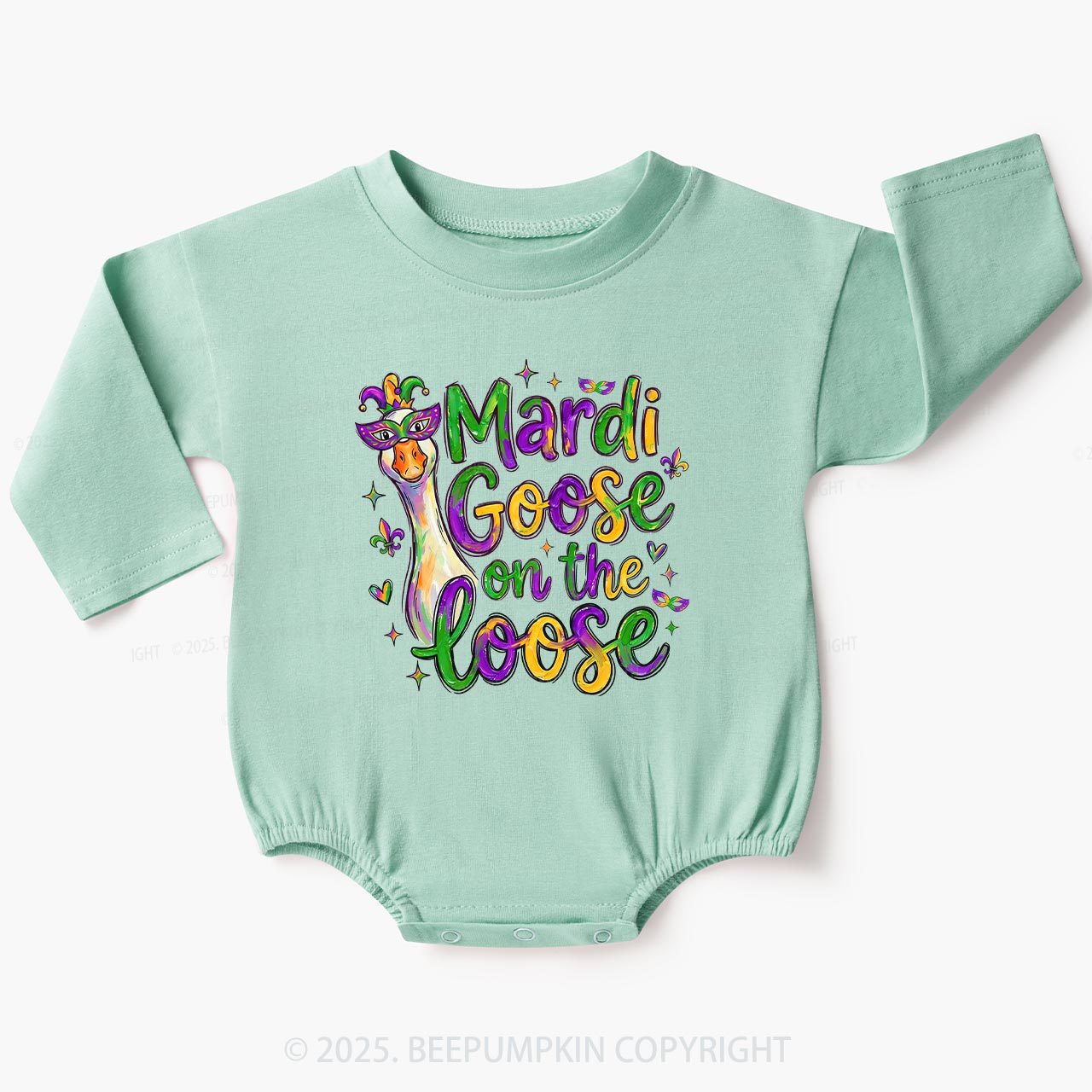 Mardi Gras Goose Baby Bubble Romper Beepumpkin