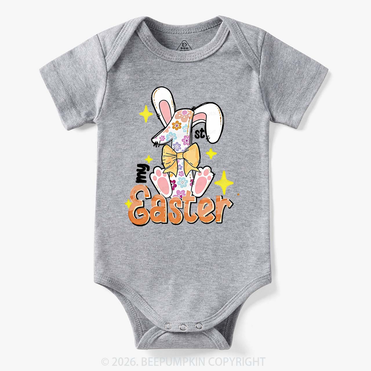 Yellow Bow Floral Bunny 1st Easter Baby Bodysuit