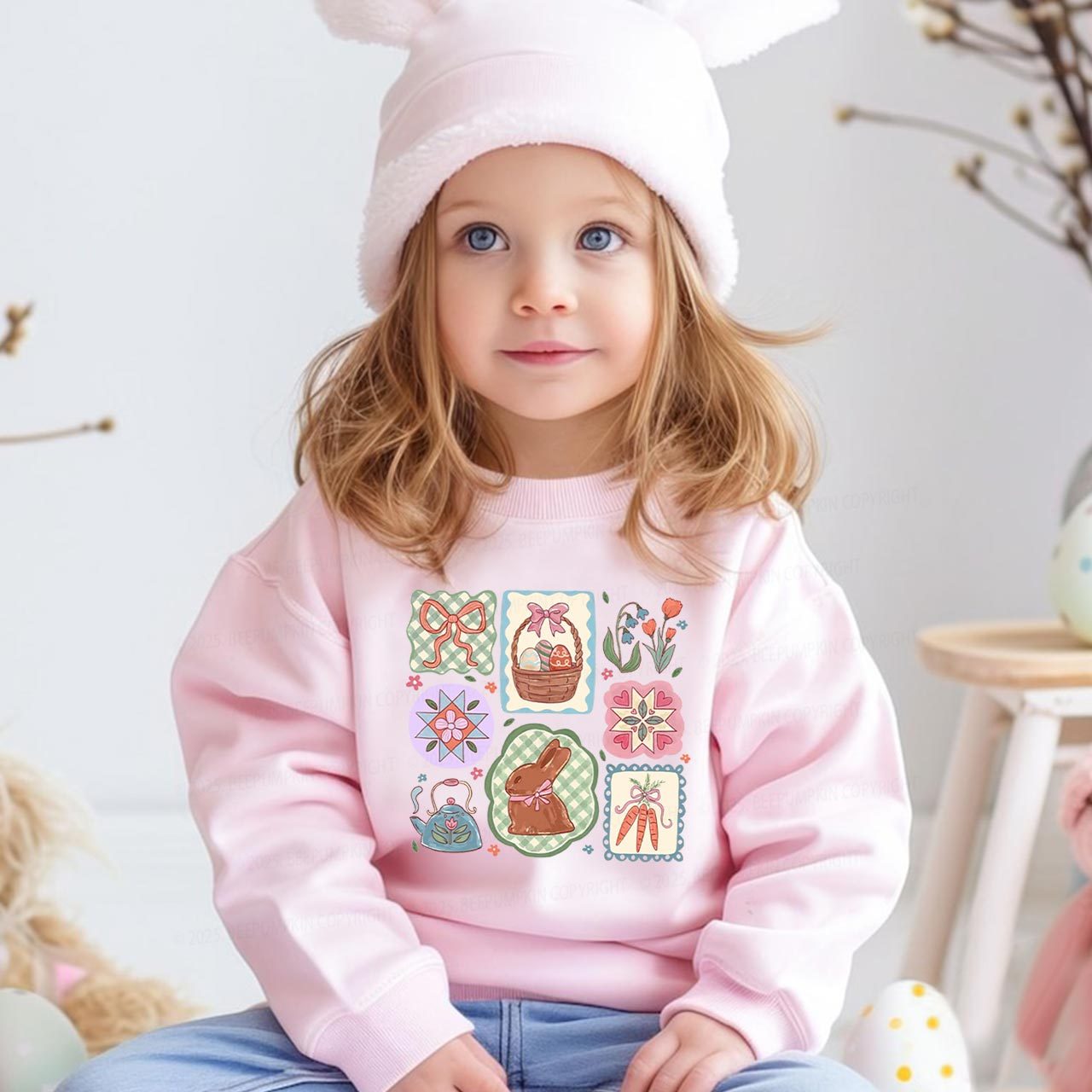 Pastel Easter Basket Kid's Sweatshirt