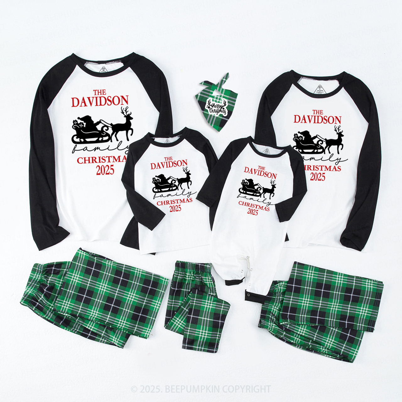 2025 Personalized Santa Claus On The Sleigh Family Matching Pajamas