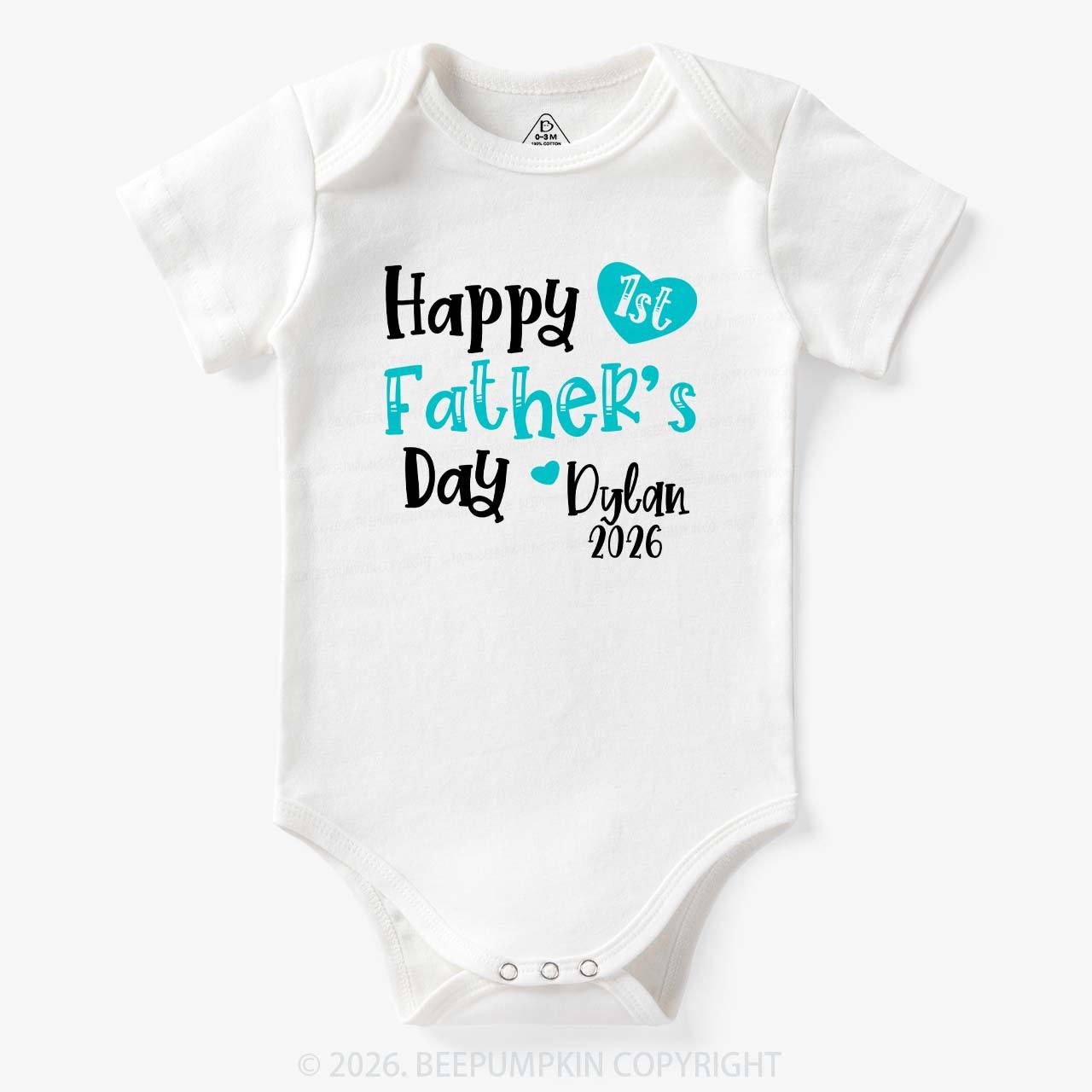 Personalized Happy 1st Father's Day Blue Bodysuit Beepumpkin