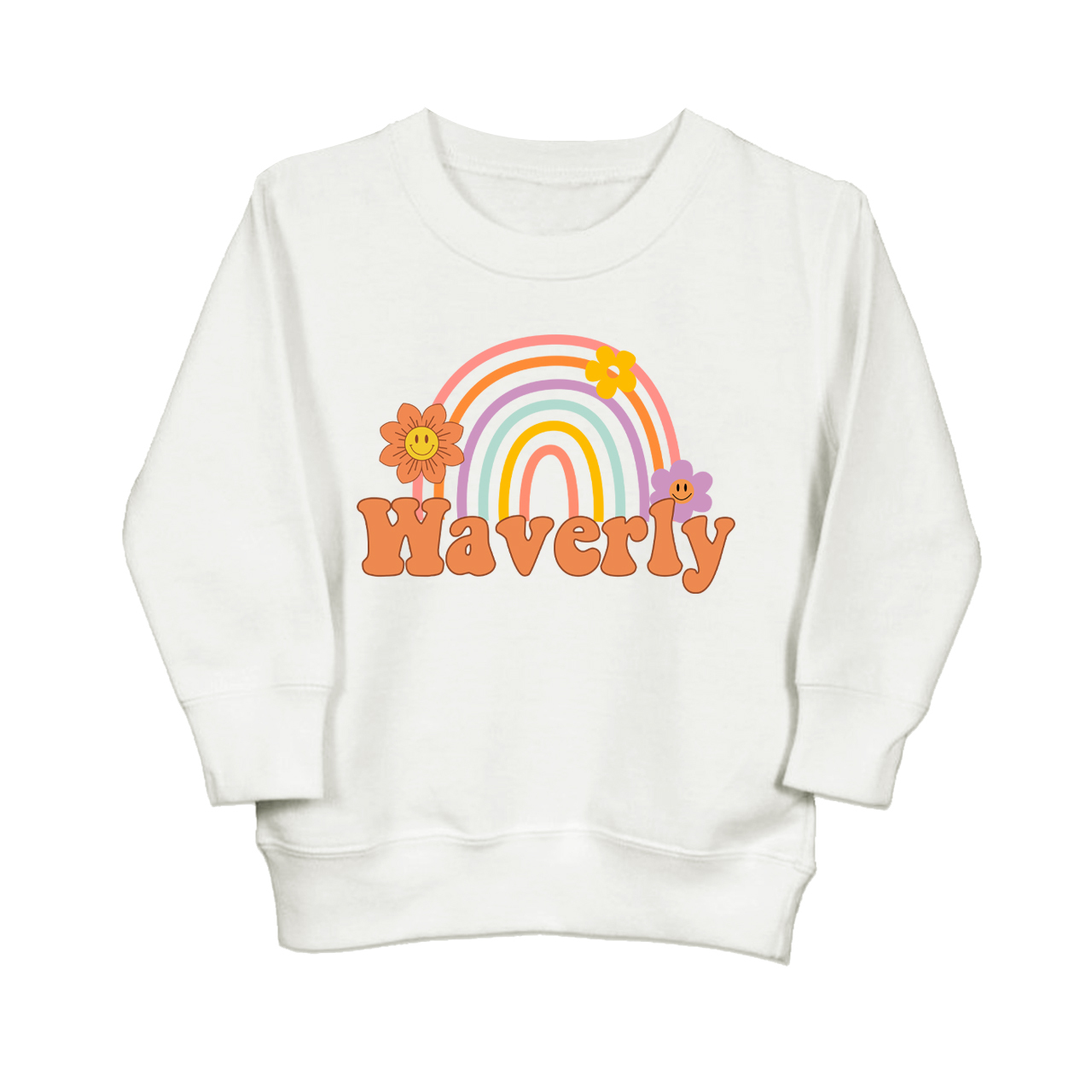 Personalized Rainbow Daisy Happy Face Toddler Sweatshirt Sale-Beepumpkin™