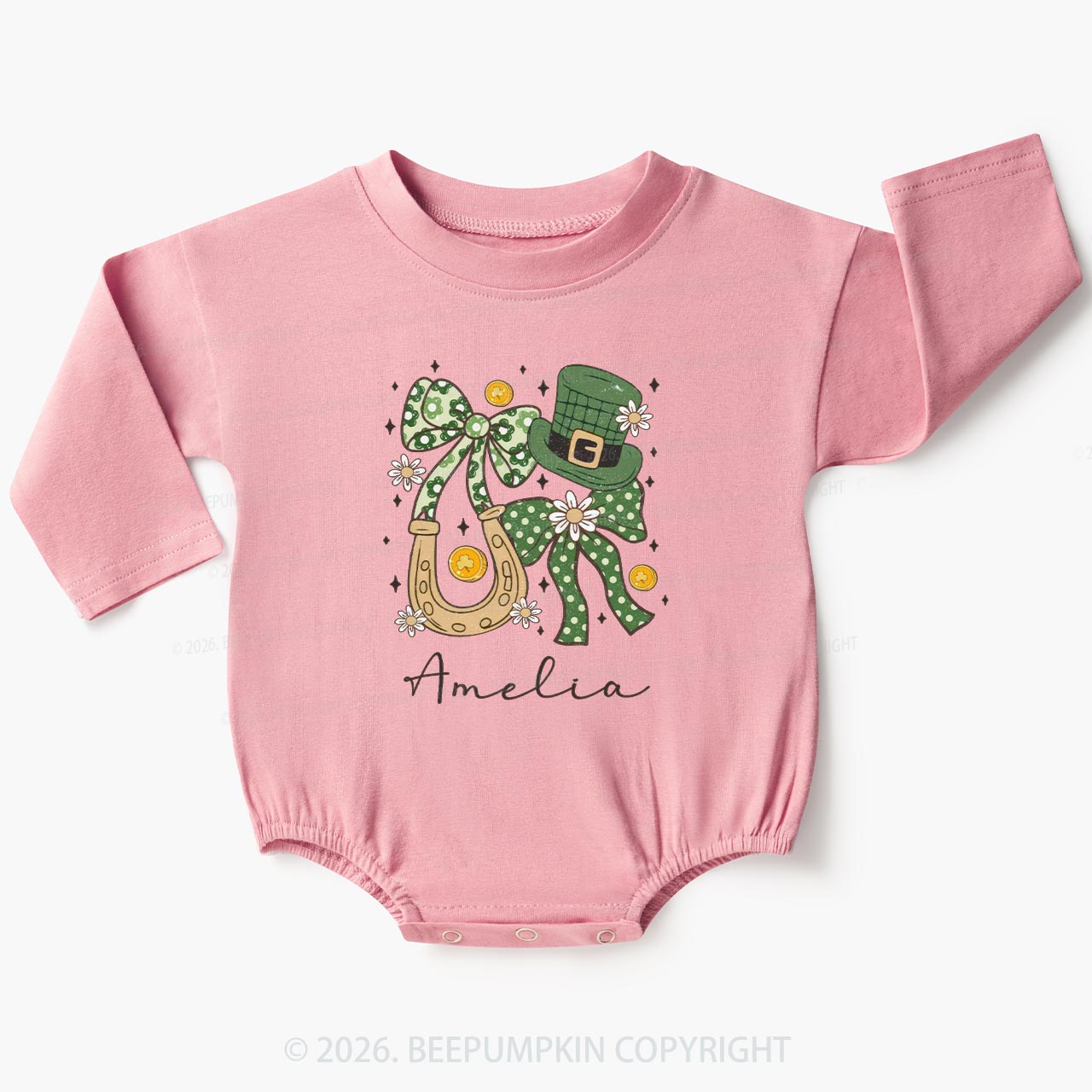 Floral Shamrock St Patrick’s Day Baby Bubble Romper Beepumpkin