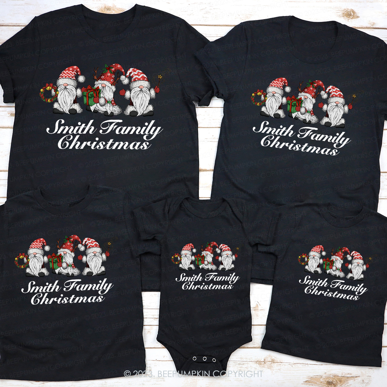 Personalized Christmas Customized Family Names Matching Tees Beepumpkin