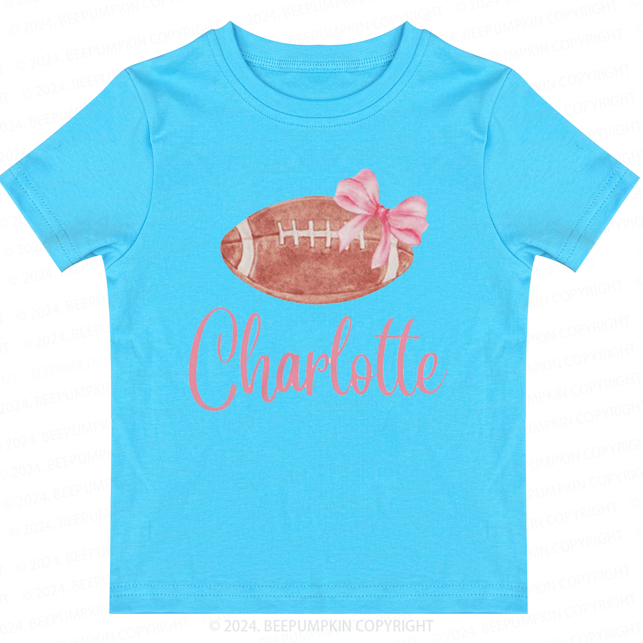 Personalized Football Bow Toddler&Kids Tees 