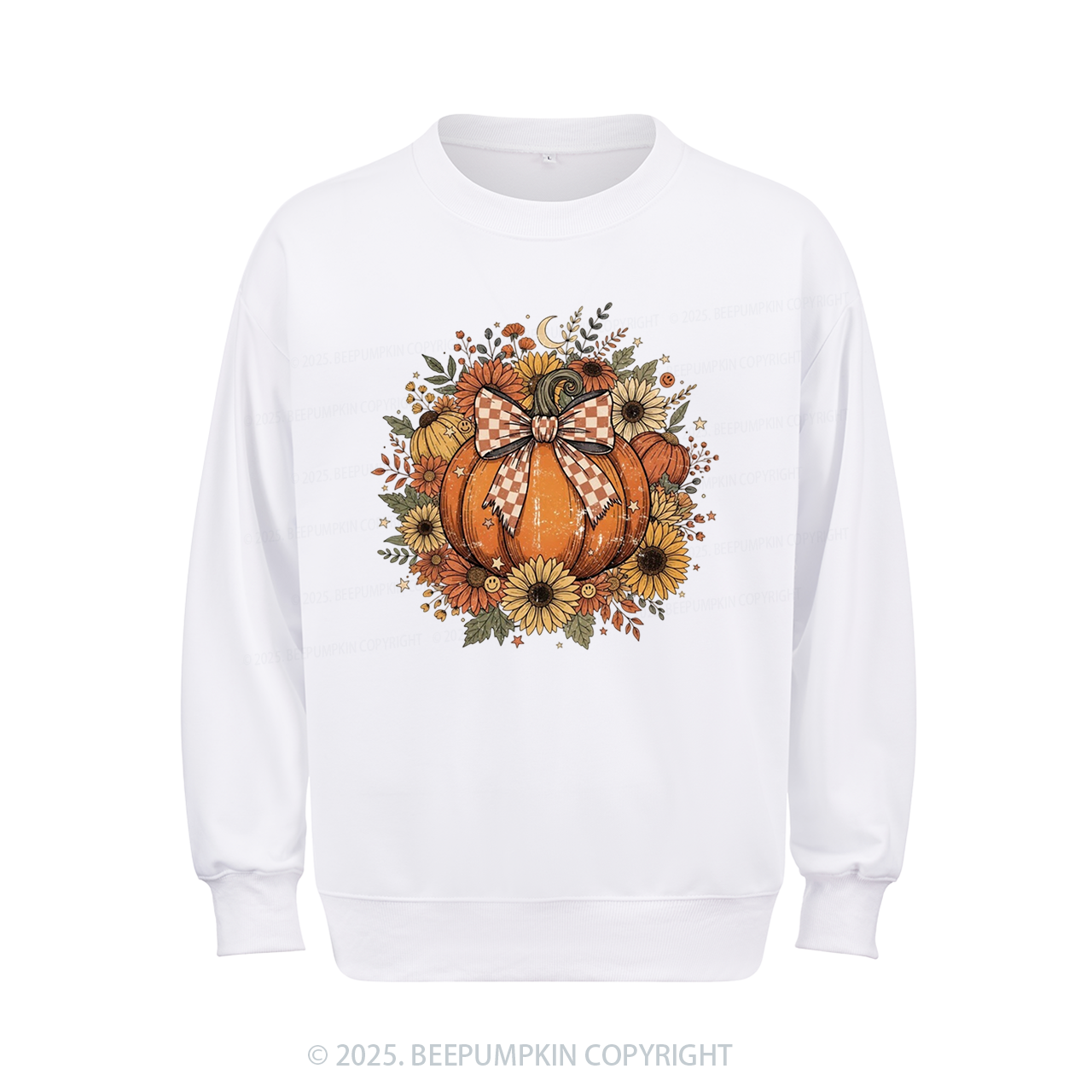 Fall Coquette Boho Floral Pumpkin Bow Sweatshirt Beepumpkin