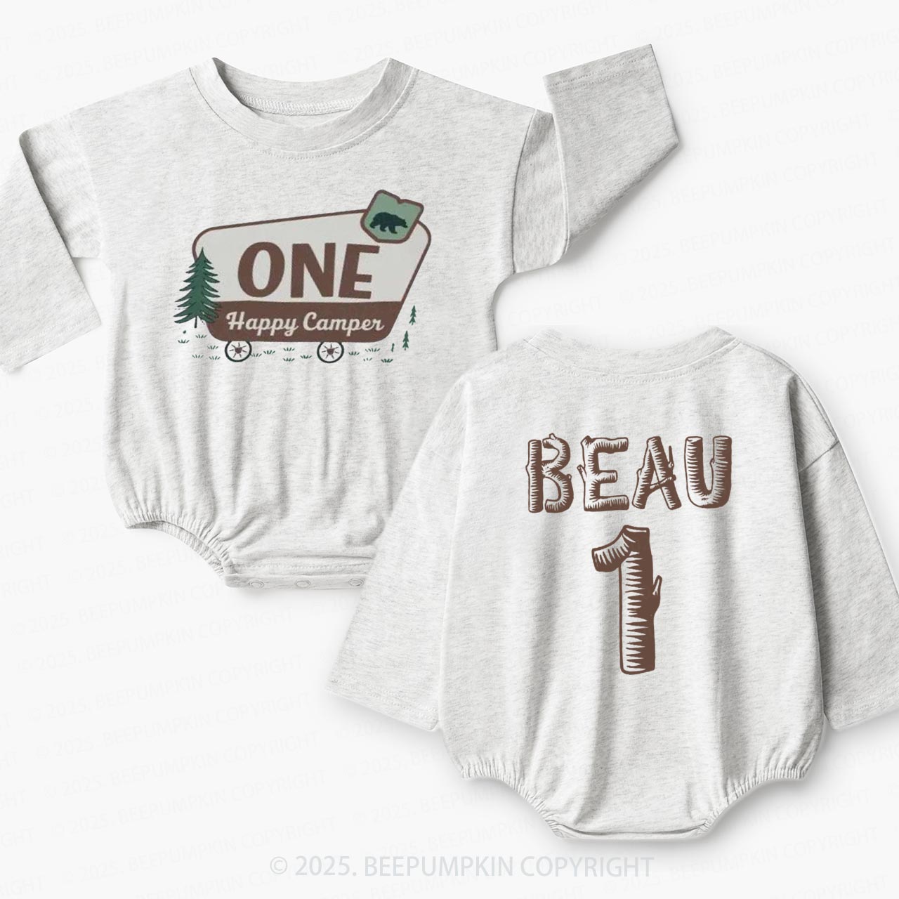 Personalized One Happy Camper Baby Bubble Romper Beepumpkin