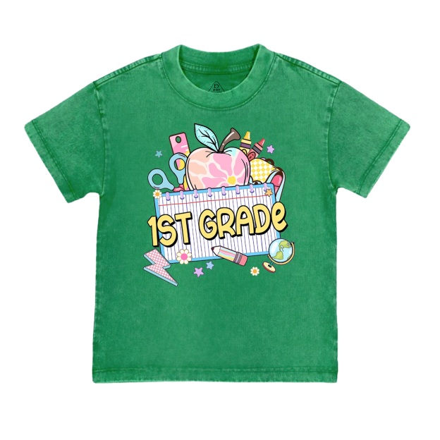 Personalized Pink Apple Back To School Gift Pack Toddler&Kids Washed Tees