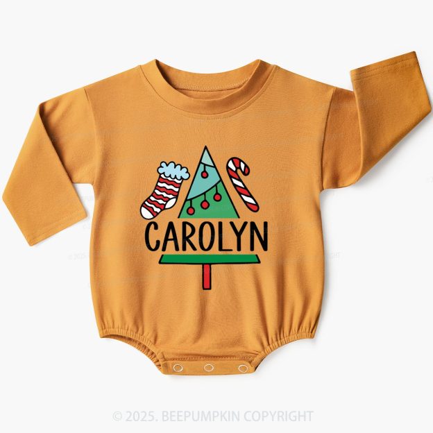 Personalized Hand Drawn Christmas Name Baby Bubble Romper Beepumpkin