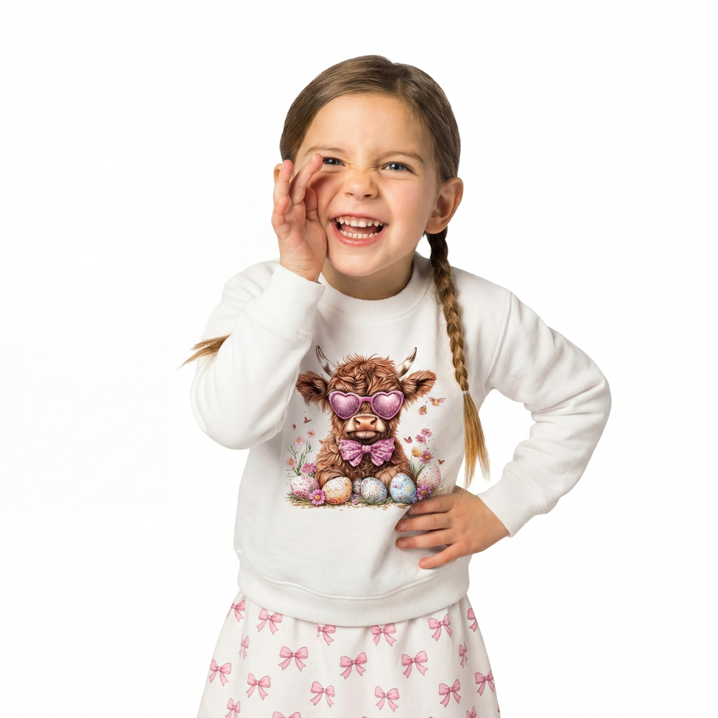 Easter Day Highland Cow Kid's Sweatshirt