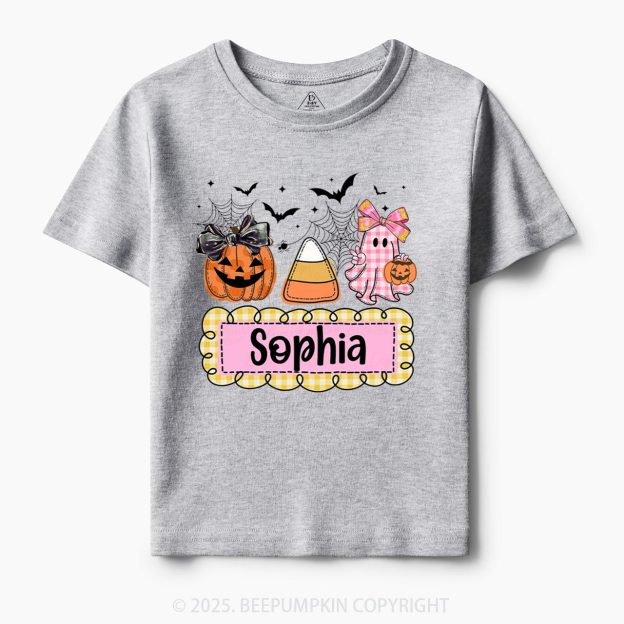 Personalized Halloween Pumpkin and Ghost with Bow Ball Cap Toddler&Kid's Tees Beepumpkin