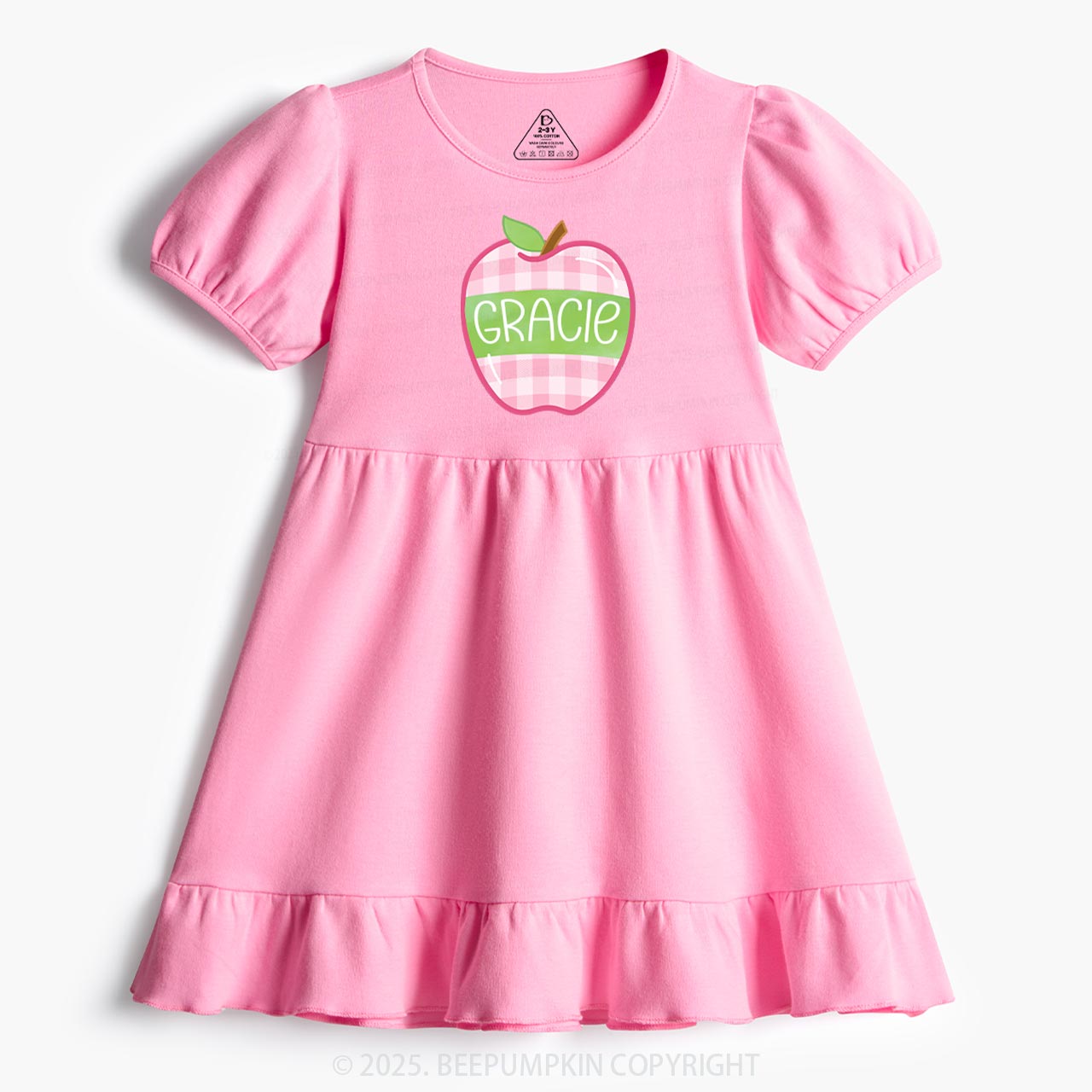 Personalized Plaid Apple Series Toddler&Kid's Ruffle Dress Beepumpkin 