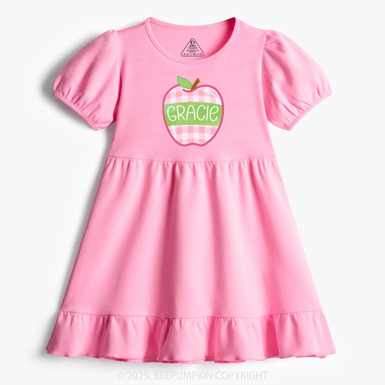Personalized Plaid Apple Series Toddler&Kid's Ruffle Dress Beepumpkin 