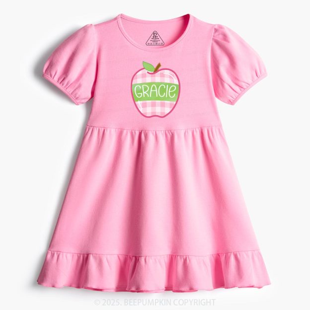 Personalized Plaid Apple Series Toddler&Kid's Ruffle Dress Beepumpkin 