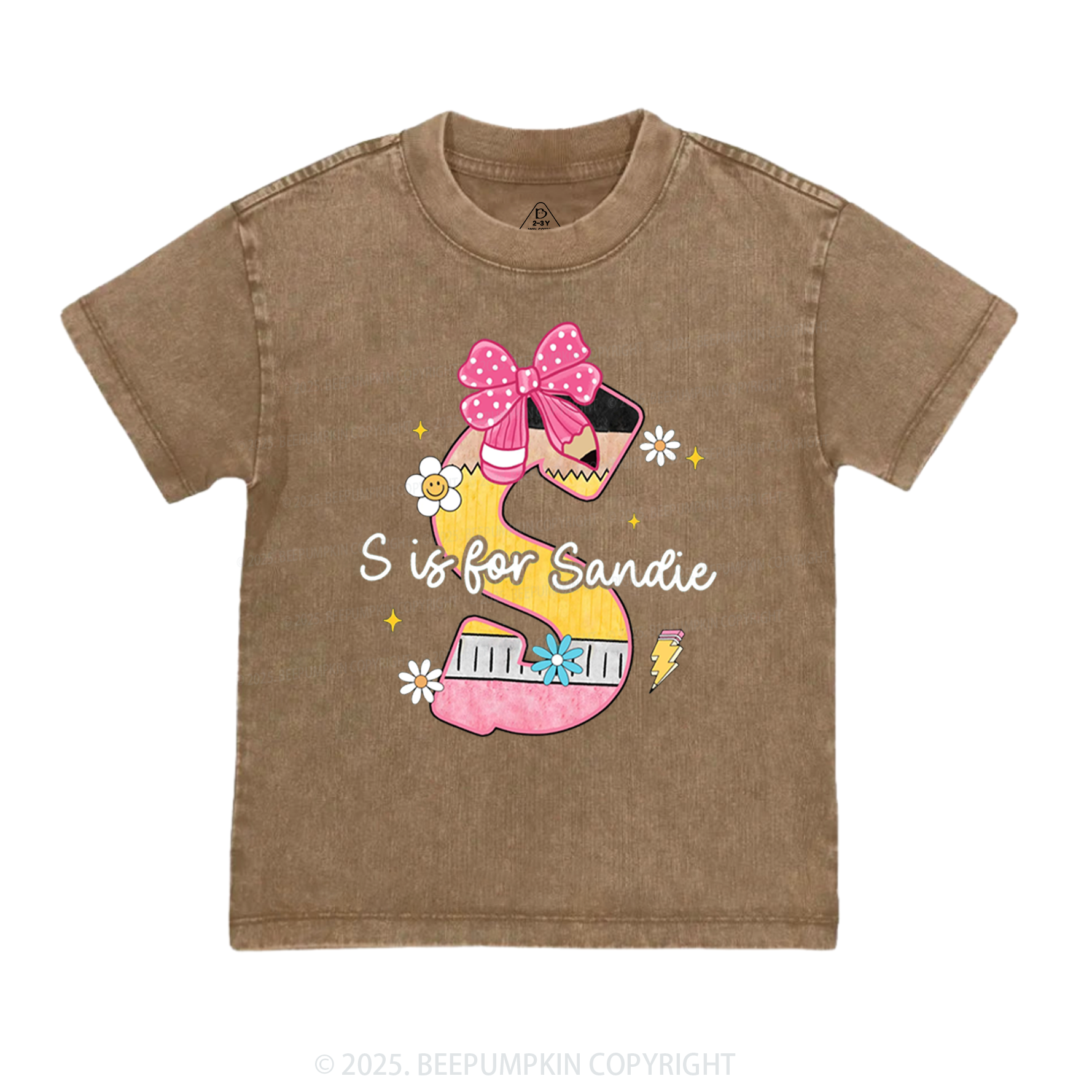 Personalized Pencil Bow Name Toddler&Kids Washed Tees