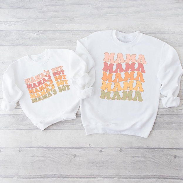 Neutral Boho Retro Mom And Me Matching Swetshirt