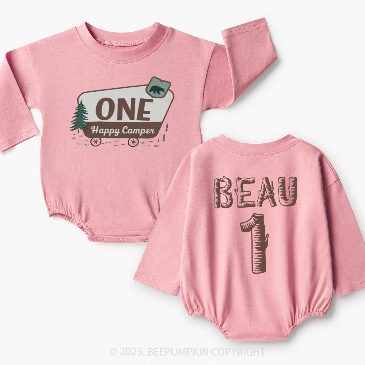 Personalized One Happy Camper Baby Bubble Romper Beepumpkin
