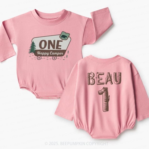 Personalized One Happy Camper Baby Bubble Romper Beepumpkin