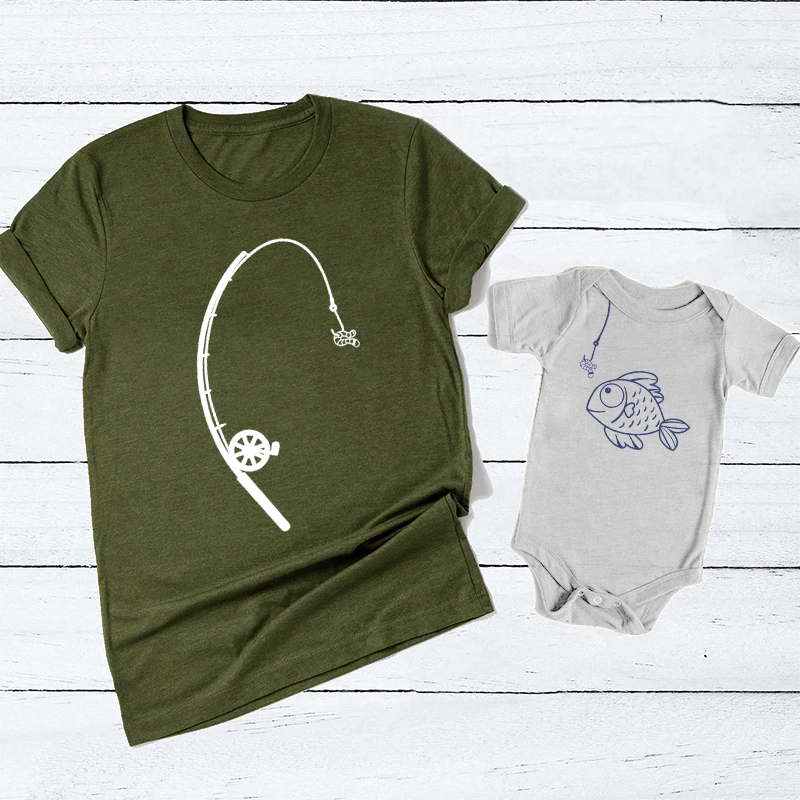 Matching Daddy And Me Tees With Fish And Fishing Pole Sale-Beepumpkin™