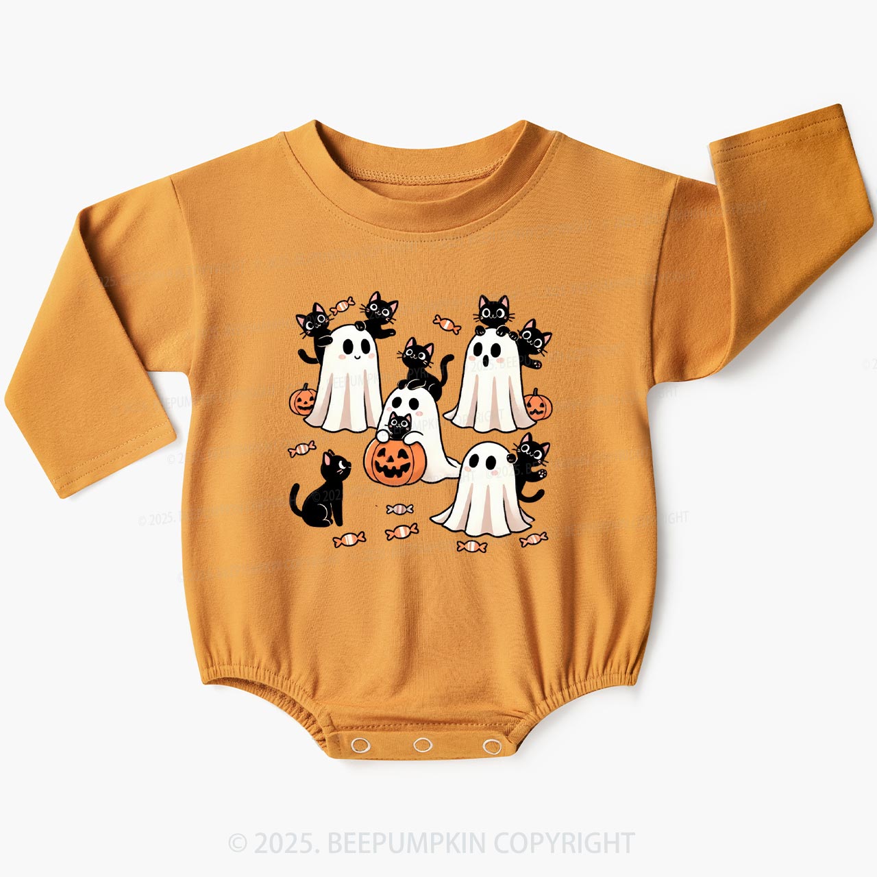 Halloween Black Cat & Ghost Baby Bubble Romper Beepumpkin