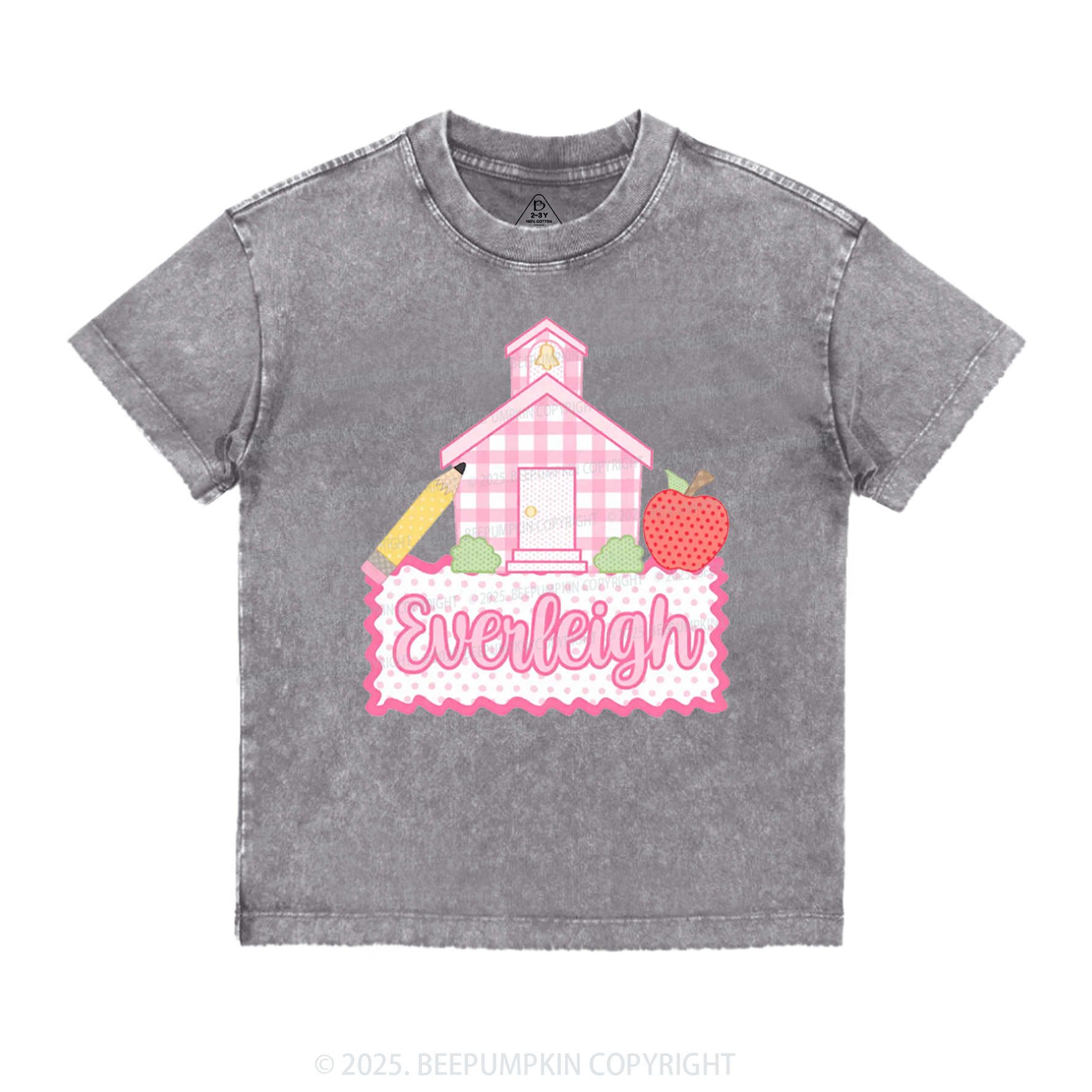 Personalized Pink Schoolhouse Toddler&Kids Washed Tees