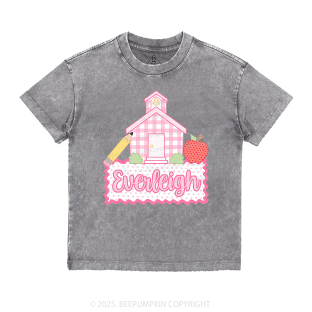 Personalized Pink Schoolhouse Toddler&Kids Washed Tees