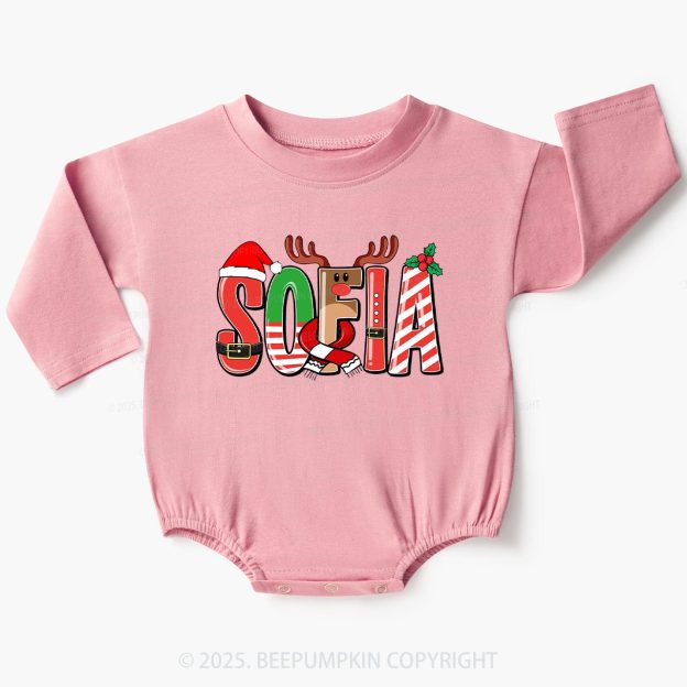 Personalized Christmas Name Baby Bubble Romper Beepumpkin