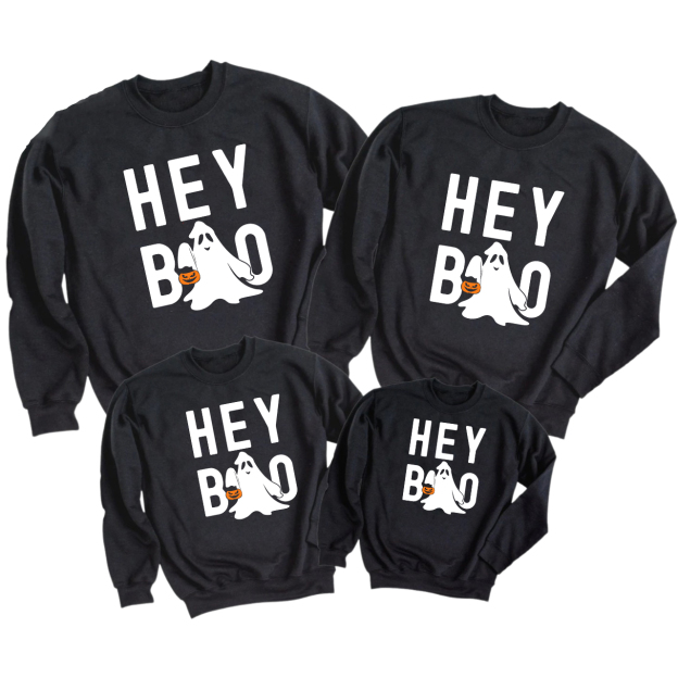 Halloween Hey Boo Carrying A Pumpkin Matching Family Sweatshirts