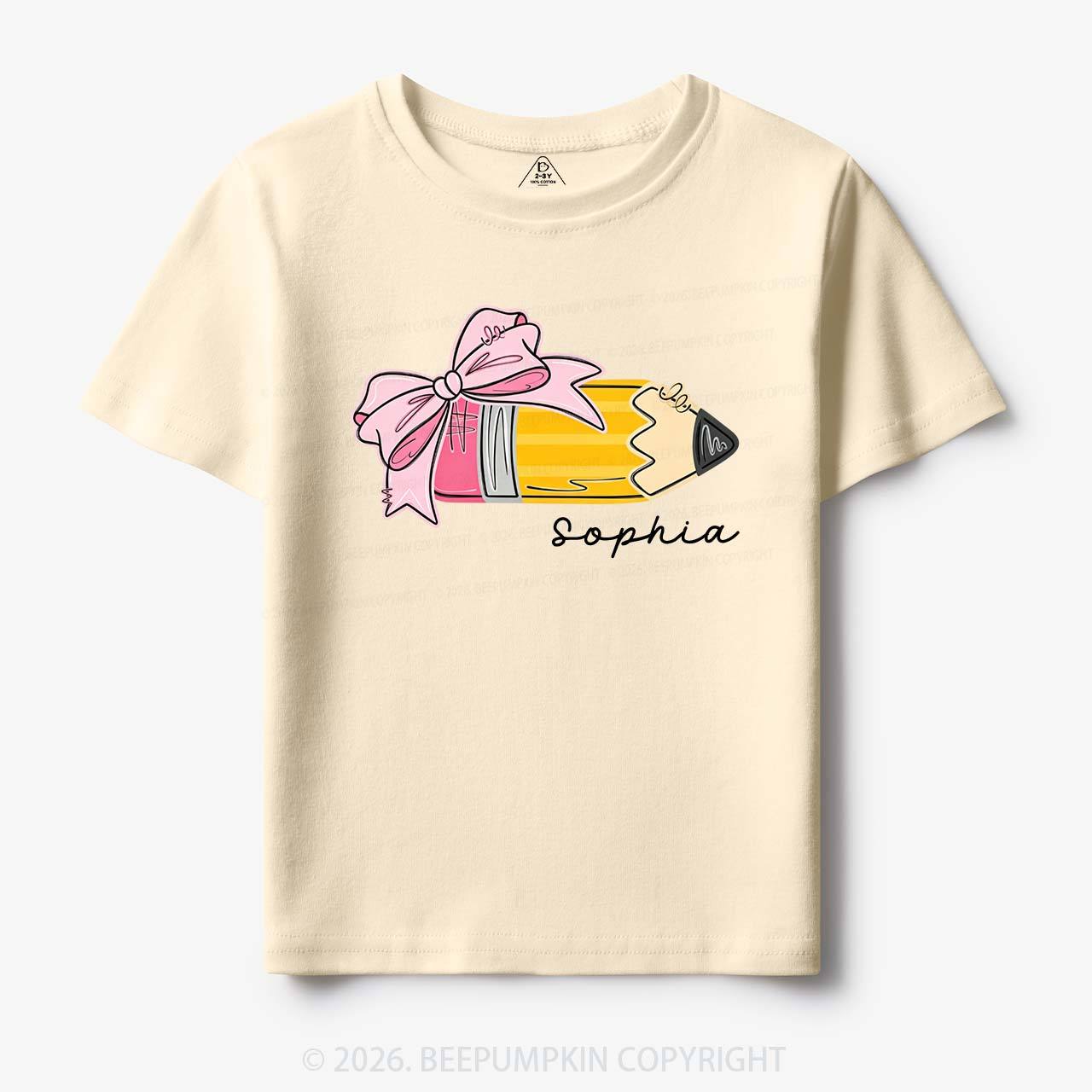 Personalized Name Girls Pencil With Bow Toddler&Kid's Tees
