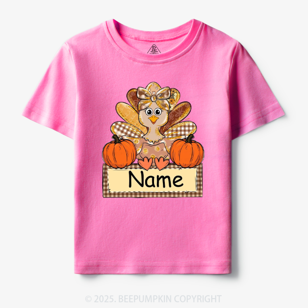 Personalized Fall Turkey Name Thanksgiving Toddler&Kid's Tees Beepumpkin