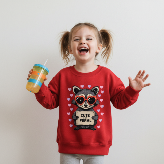 Cute But Feral Valentine's Day Kid's Sweatshirt 2