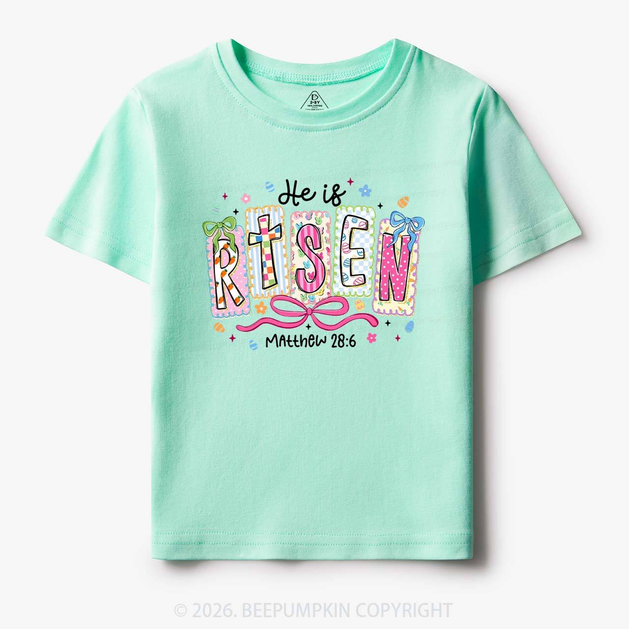 Easter Bow Lettering He Is Risen Toddler&Kids Tees