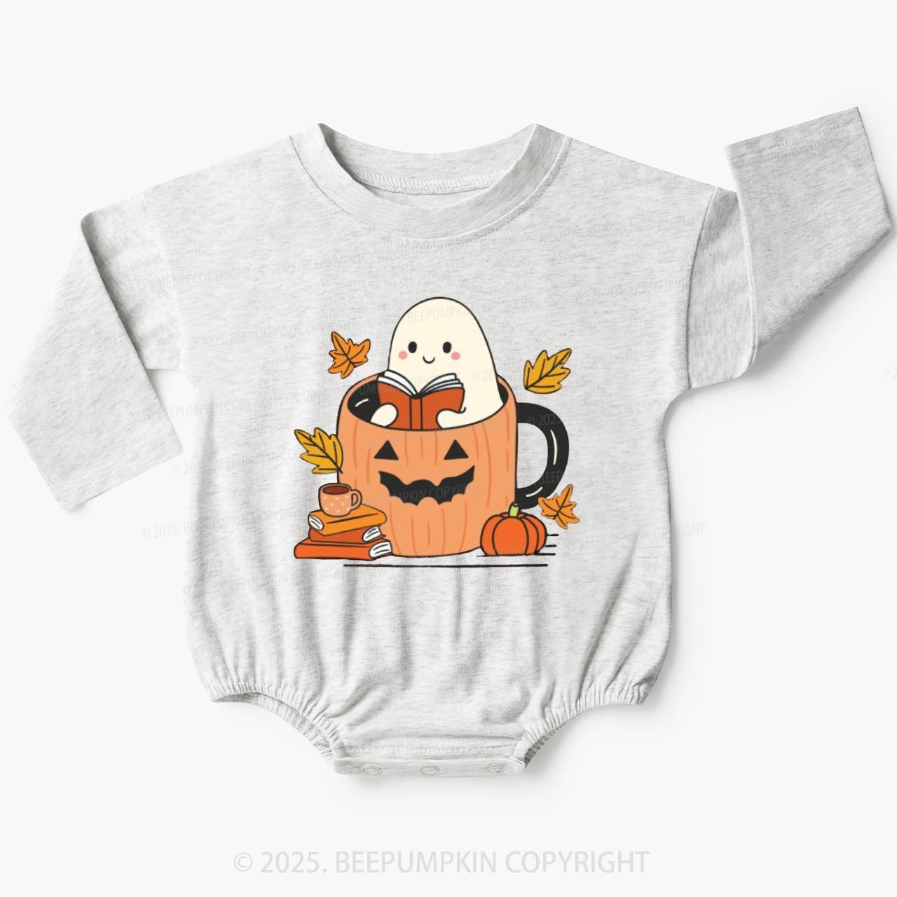 Ghost Reading Books Baby Bubble Romper Beepumpkin