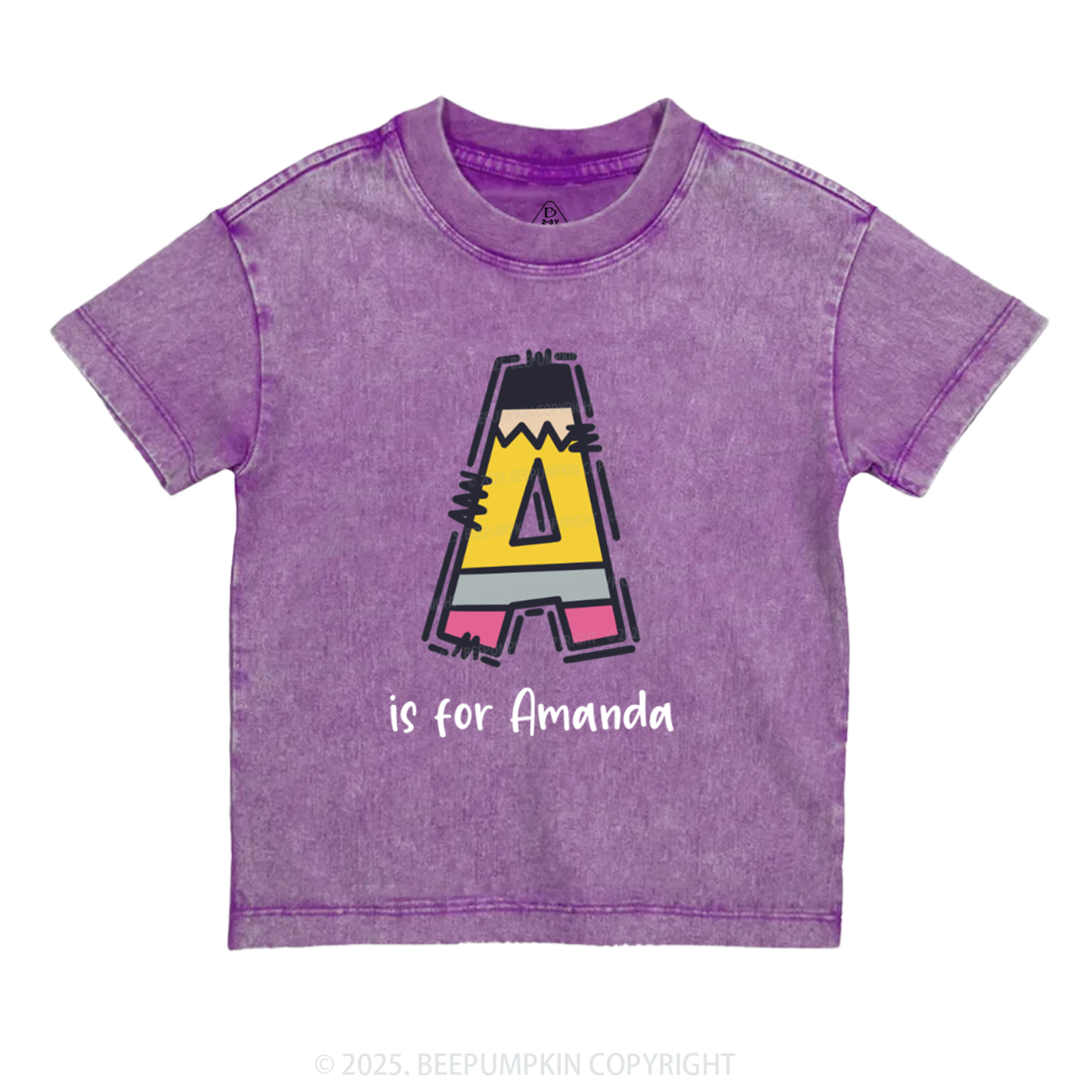 Personalized Pencil Letter Toddler&Kids Washed Tees
